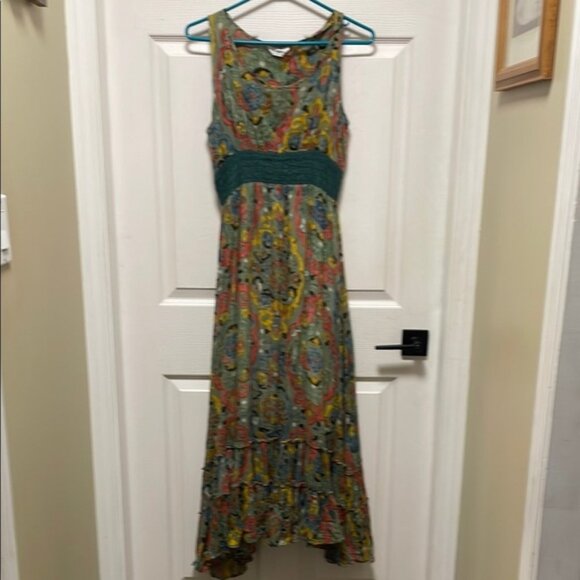 MOSUNTO Colorful Ruffled Hem Maxi 100% Cotton Sleeveless Sundress Size M - Picture 1 of 10